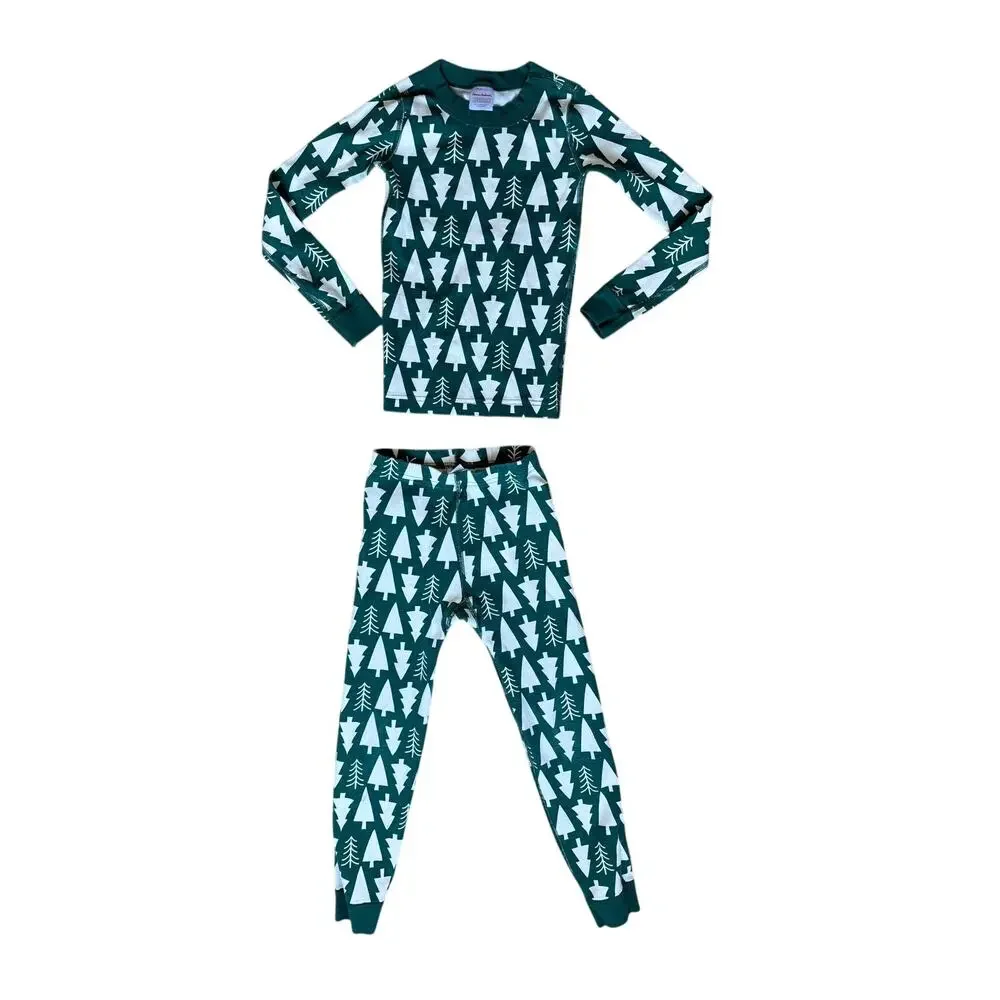 Hanna Andersson Kids Green Trees Holiday Pajama Set Size 6-7